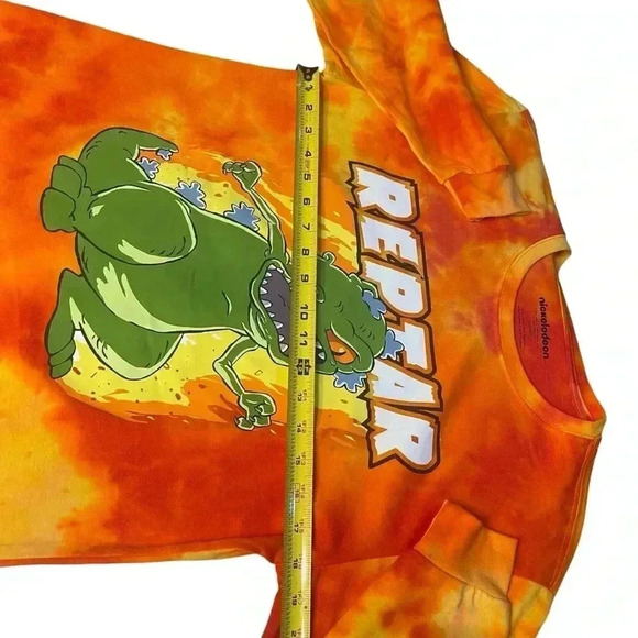 Nickelodeon’s Rugrats Reptar Fire Orange Men’s Medium Long Sleeve T Shirt - Picture 4 of 8